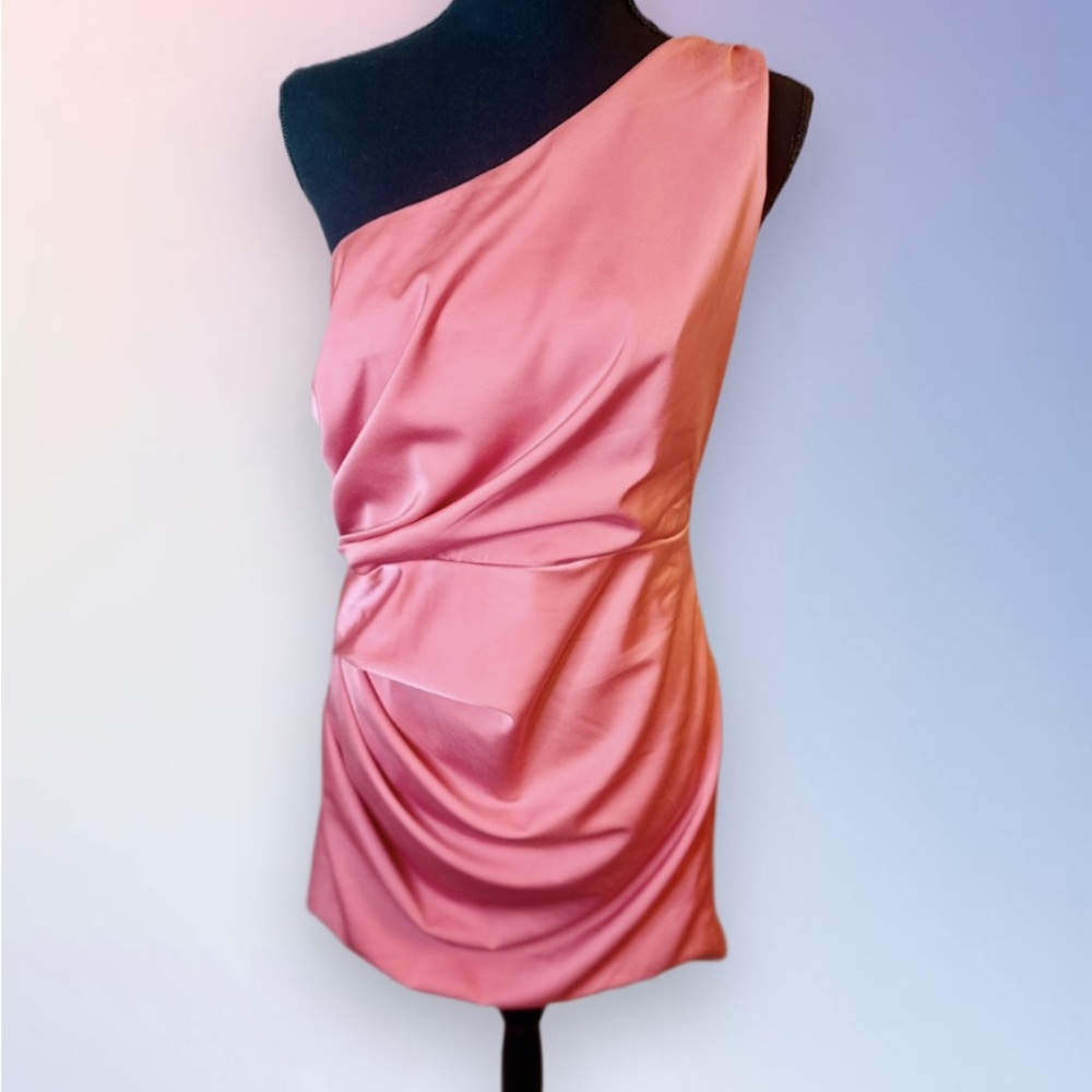 DO+BE One-Shoulder Satin Dress in Pink
